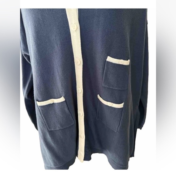 Wynne Layers XS Cardigan Blue White Button Front Sweater 100% Cotton Oversized - Picture 4 of 11